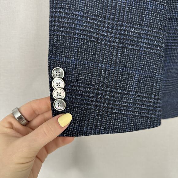 BOSS Blazer Mens 36R Blue Plaid Wool Blend Hutson Slim Fit Sport Coat Jacket - Picture 4 of 15